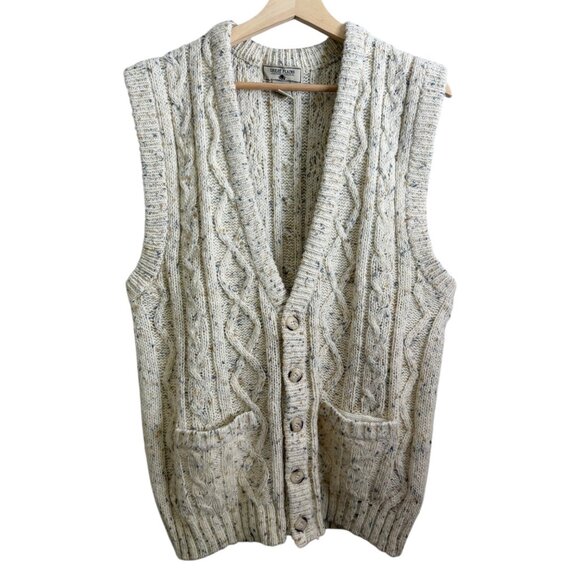 Vintage Wool Blend Cable Knit Vneck Sweater Vest Cream Large Preppy Academia - Picture 1 of 6
